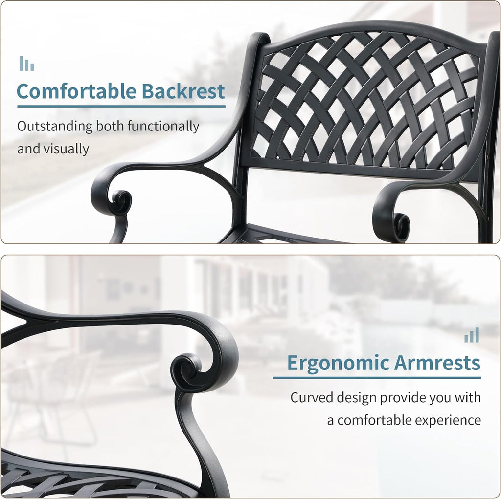 Aluminum Patio Chairs Set of 4, Metal Outdoor Chairs, Patio Dining Chairs with Armrest, All Weather Bistro Chair w/Adjustable Pads for Garden, Black