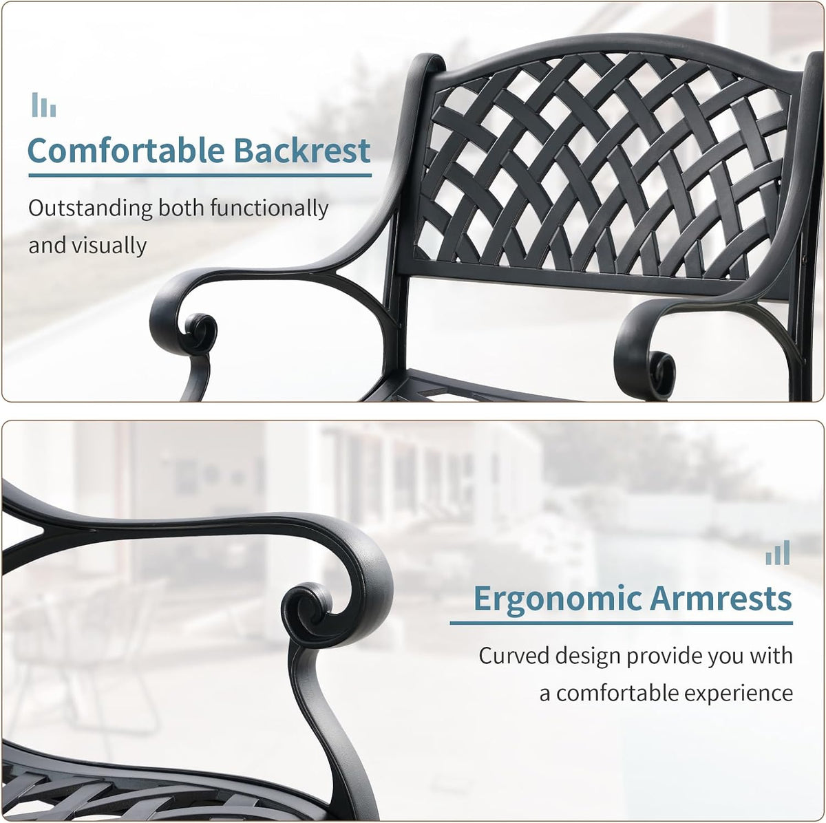 Aluminum Patio Chairs Set of 4, Metal Outdoor Chairs, Patio Dining Chairs with Armrest, All Weather Bistro Chair w/Adjustable Pads for Garden, Black