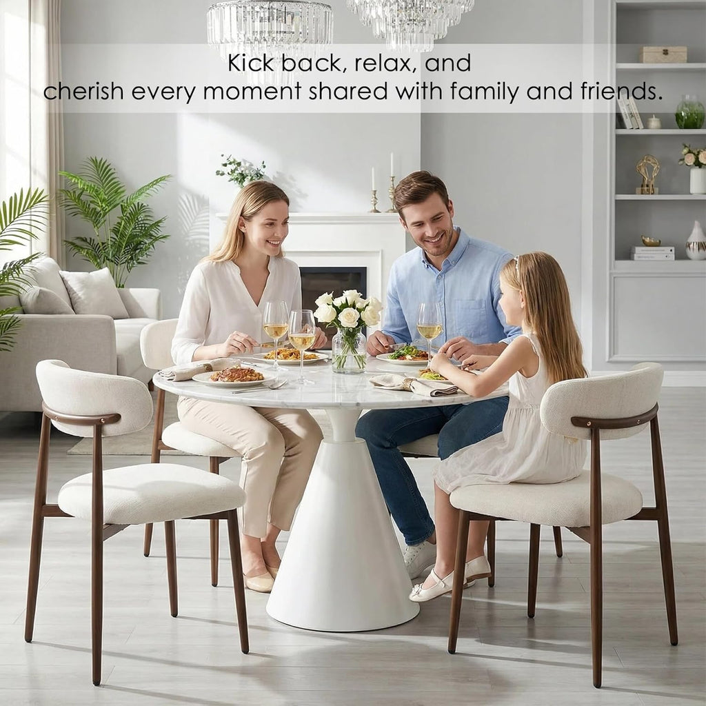 Furniliving Mid Century Modern Dining Chairs Set of 4, 300 lbs Capacity Upholstered Linen Kitchen Chairs with Walnut Grain Metal Legs and Ergonomic Curved Back, Beige(Walnut/Linen)
