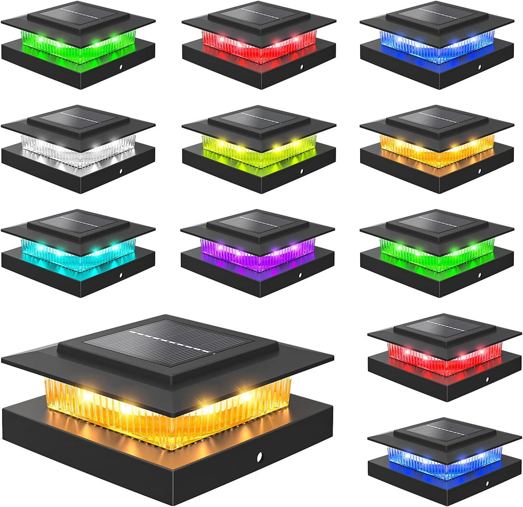 NIORSUN 4x4 Post Solar Lights Color Changing,Solar Post Light,12 Pack Black