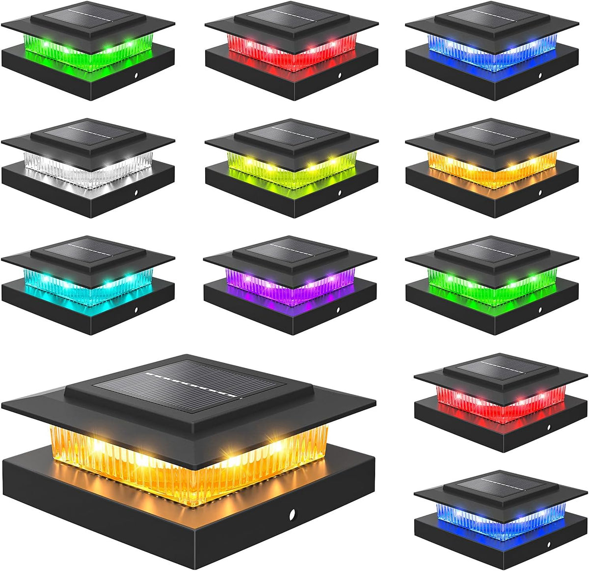 NIORSUN 4x4 Post Solar Lights Color Changing,Solar Post Light,12 Pack Black