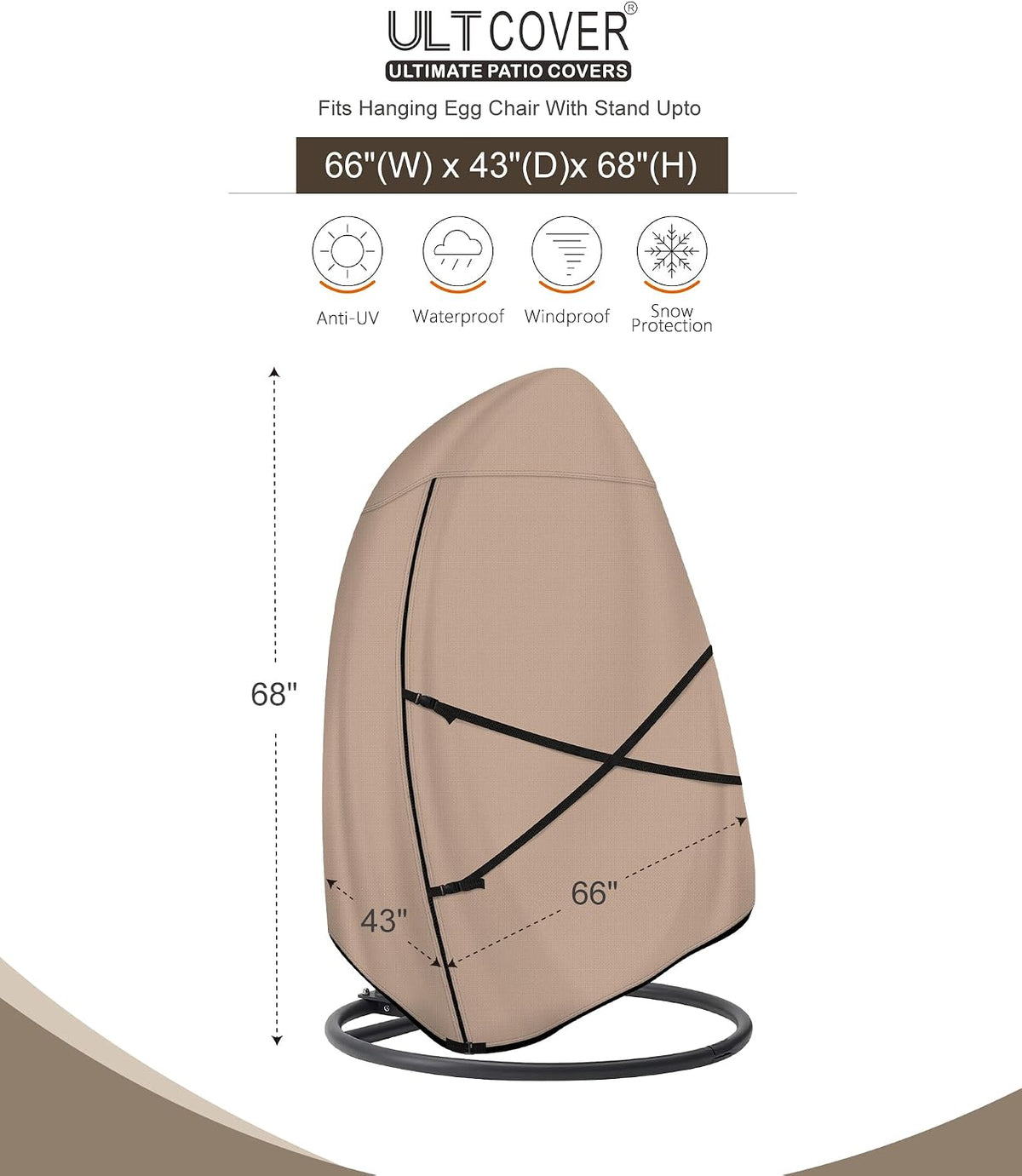ultcover patio hanging egg chair cover, 66w x, close-up detail