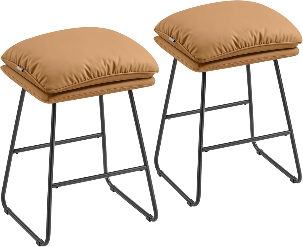 VASAGLE Bar Stools Set of 2, Leather, Metal Sled Legs, 25.6 Inches