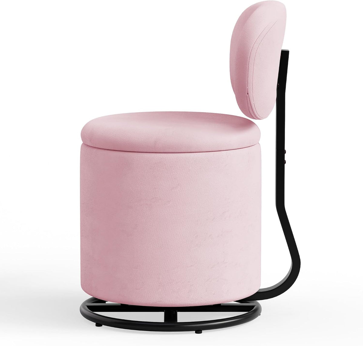 LIVELYGLOW Pink Velvet Swivel Vanity Chair with Storage Makeup Stool