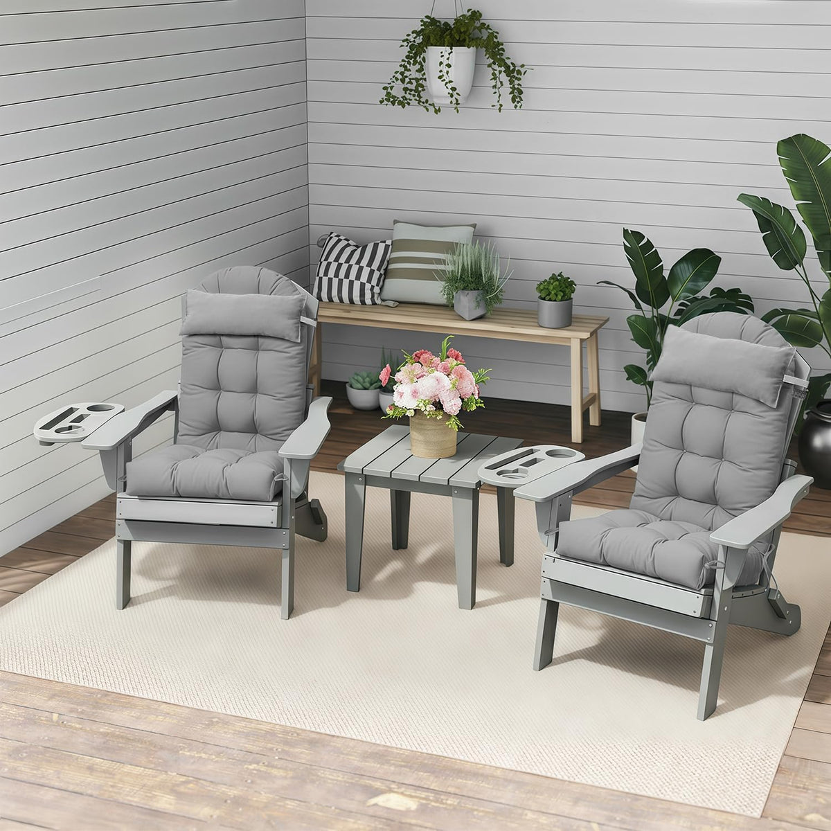 NAVINE Adirondack Chair Cushions Set of 2 with Headrest, Grey