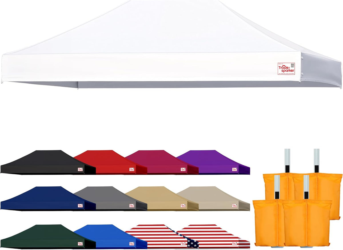 Tradesparker 10x15 Commercial Pop Up Canopy Replacement Top-Windproof D-Rings+Banner Grommets+Loop Pile Wall System,Ez Canopy Cover ONLY-Frame/Side Walls NOT Included(White)