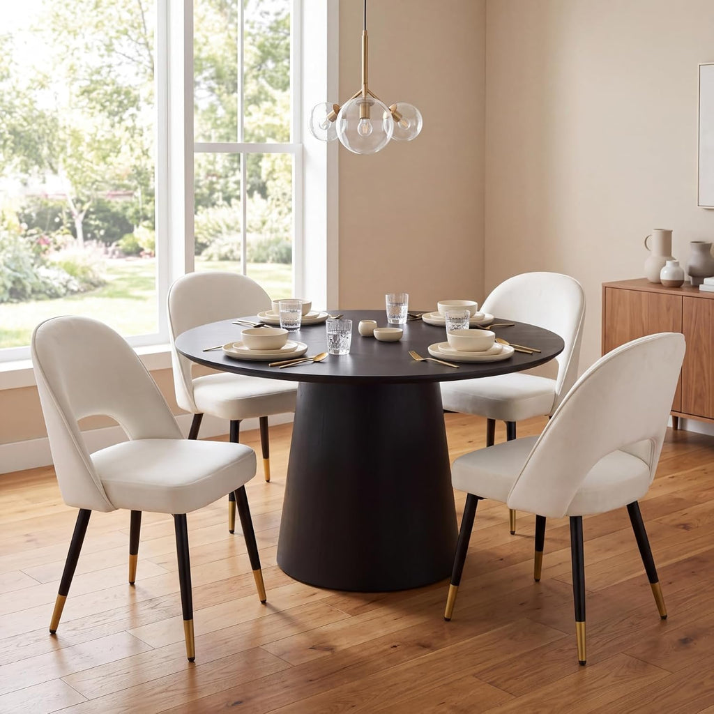 DUOMAY Modern Dining Chair Set of 2 with Open Back, Velvet Upholstered Armless Chair with Metal Frame Side Chair for Kitchen Dining Room Living Room, Beige