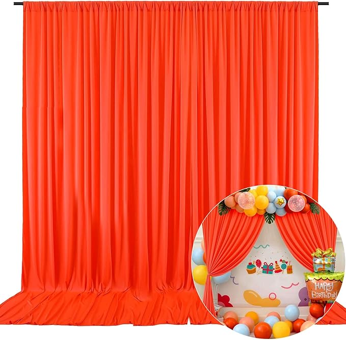 10 x 7 Feet Orange A Backdrop Curtain for Partie, Background Curtains for Photoshoot, Birthday, Wedding, Halloween, Thanksgiving, Christmas Day, New Year Party Decorations 5Ft x 7Ft, 2 Panels