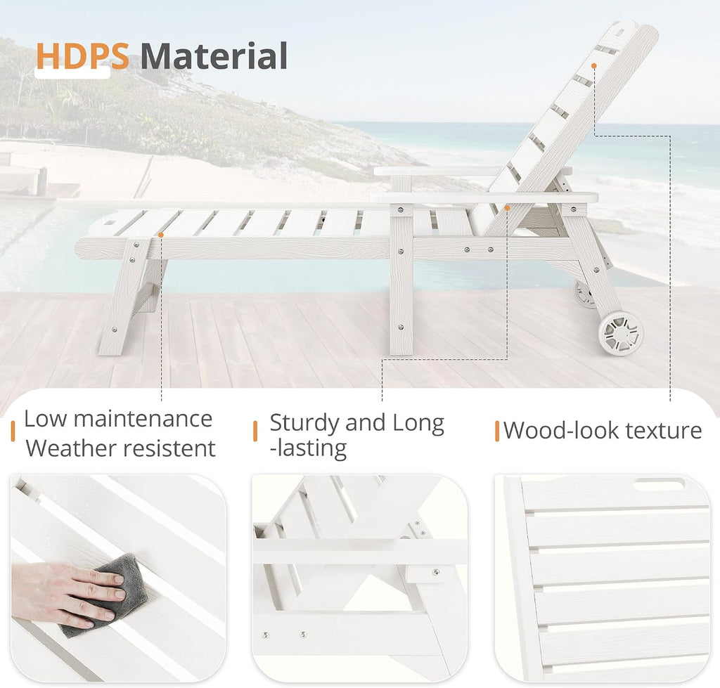LUE BONA Outdoor Chaise Lounge, 5‑Position, 2‑Pack, White (Set of 2)