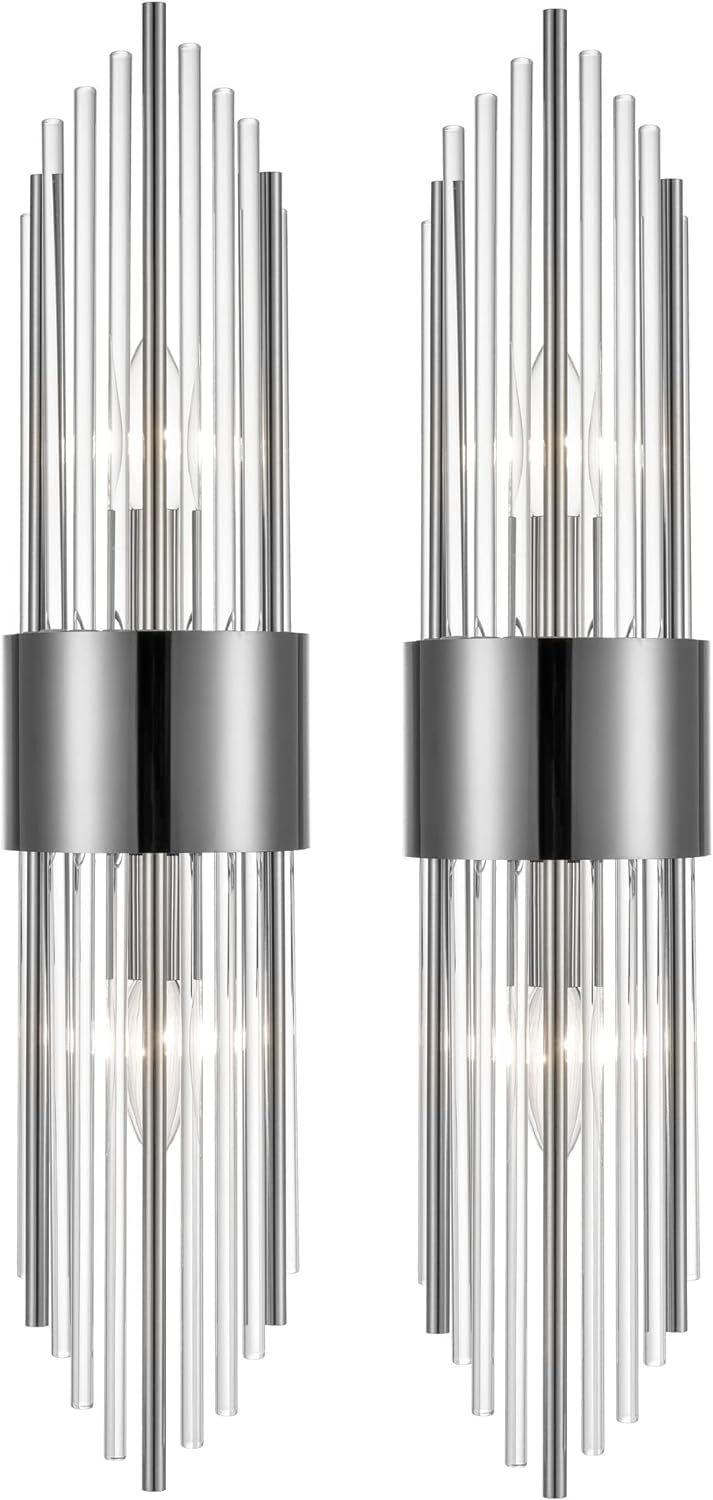 2-Light Modern Wall Sconce Black Clear Glass Crystal Vanity Light