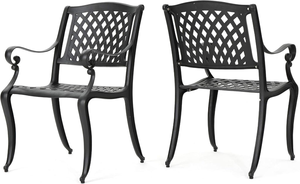 Christopher Knight Home Hallandale Outdoor Cast Aluminum Chairs, 2-Pcs Set, Antique Matte Black