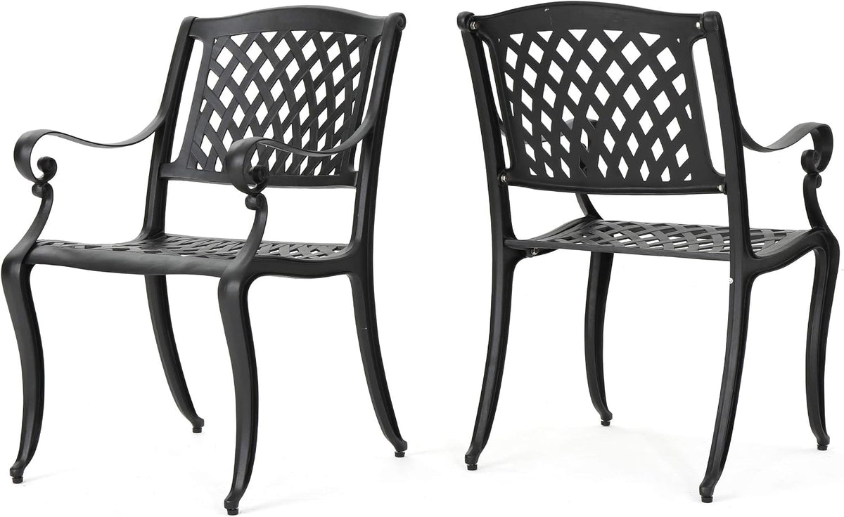 Christopher Knight Home Hallandale Outdoor Cast Aluminum Chairs, 2-Pcs Set, Antique Matte Black