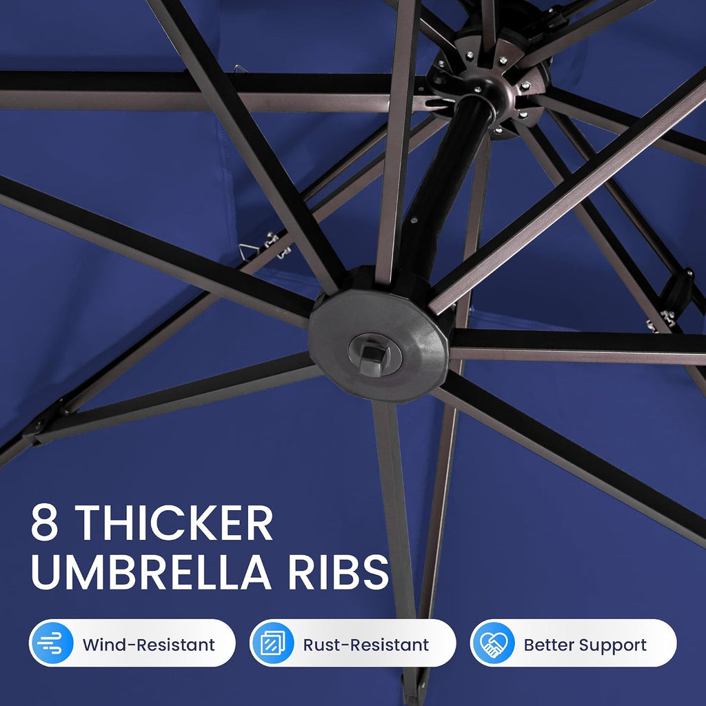 10x10 FT Outdoor Cantilever Patio Umbrella, Navy