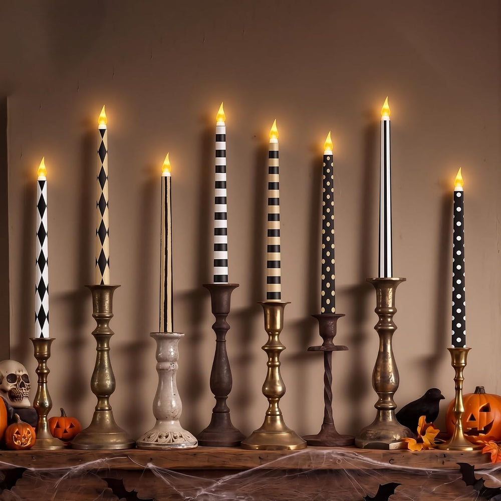 Lounsweer 8 Pcs Halloween Flameless Taper Candles, 10.91 in LED Home Decor