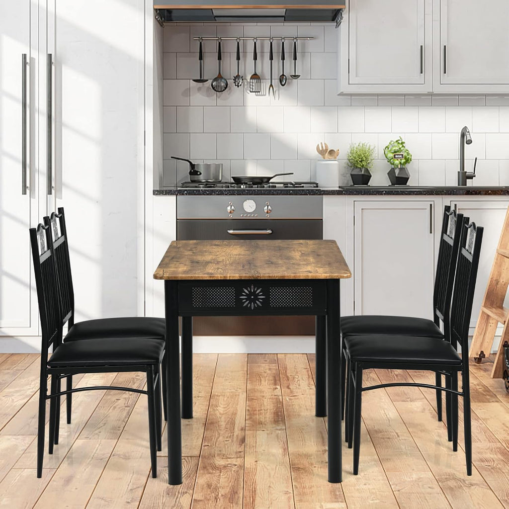 COSTWAY 5 Pieces Dining Table Set, Modern Kitchen Table Set for 4 Person, 42” Rectangular Table w/ 4 Upholstered Chairs, Bistro Table Set for Home, Coffee Shop & Restaurant (Black)