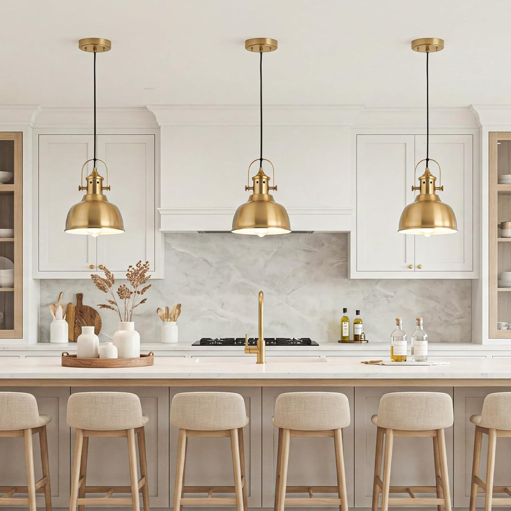 Farmhouse Small Pendant Lights Kitchen Island, Gold, 3 Pack