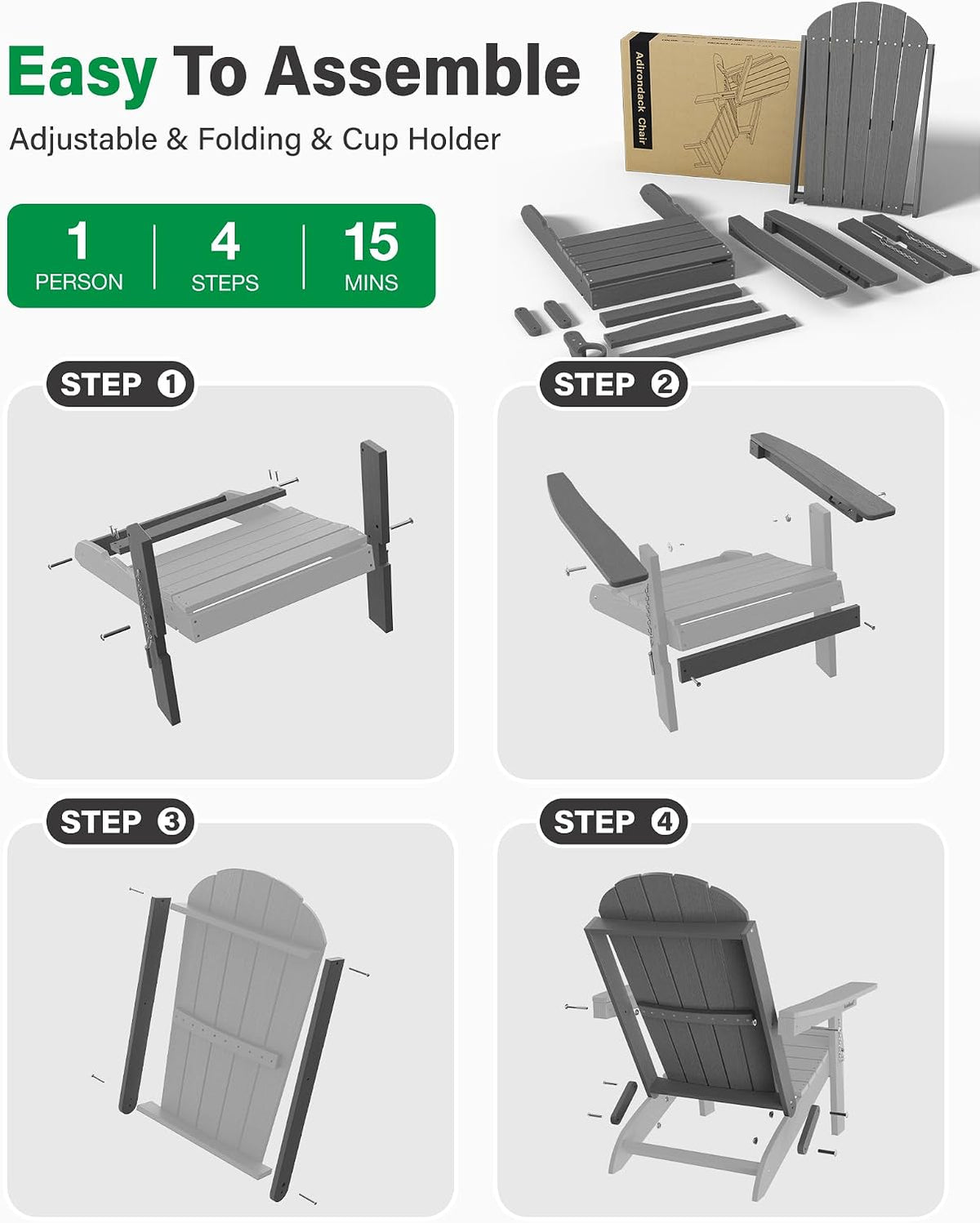 YEFU Adirondack Chairs Set of 4 for Patio: Folding Plastic Fire Pit Chair