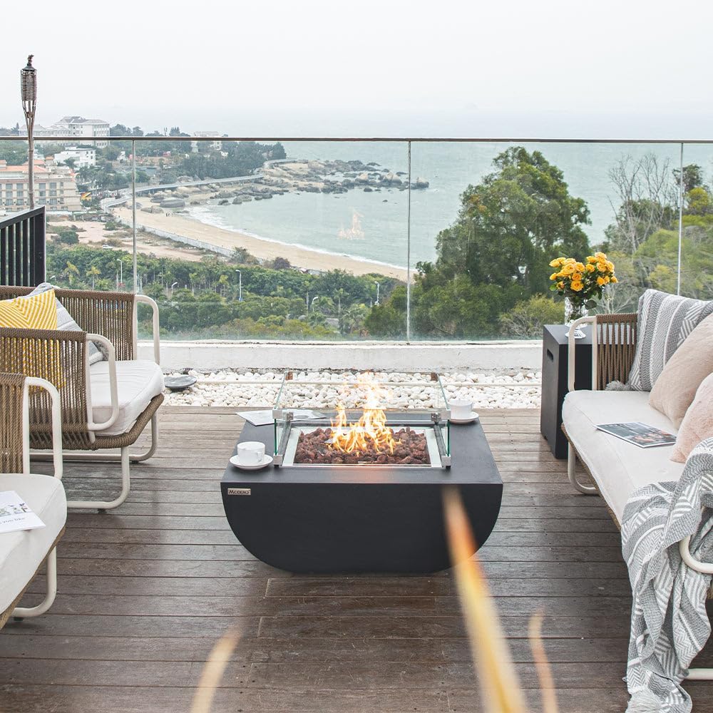 Aurora Fire Table Outdoor Fire Pit 34" x 34" Cast Concrete Firepit Includes Lava Rocks 45,000 BTUs Outdoor Fireplace for Patio Furniture Set, Deck, Porch, Outdoor Heater - Natural Gas
