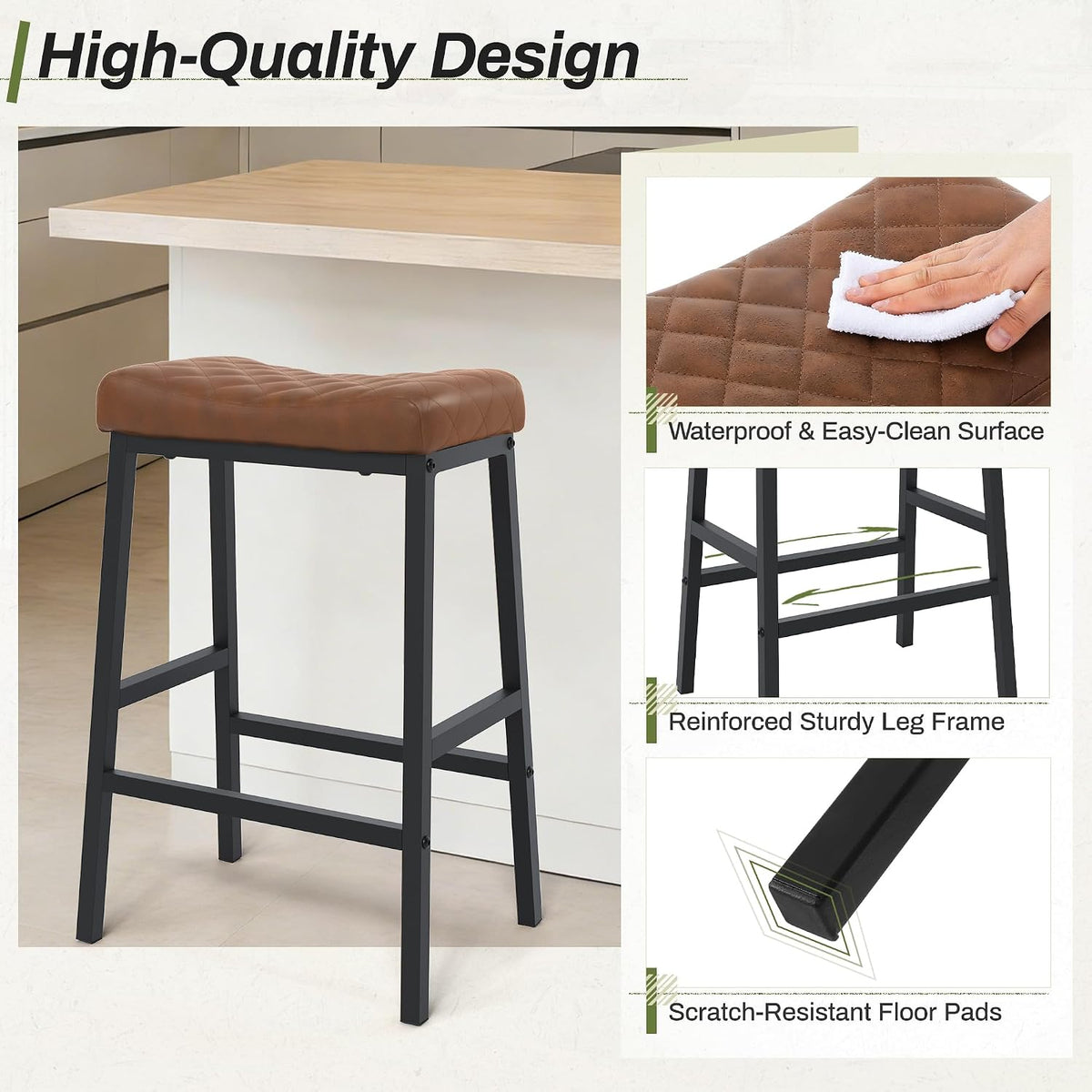 counter height bar stools set of 3, saddle, side view