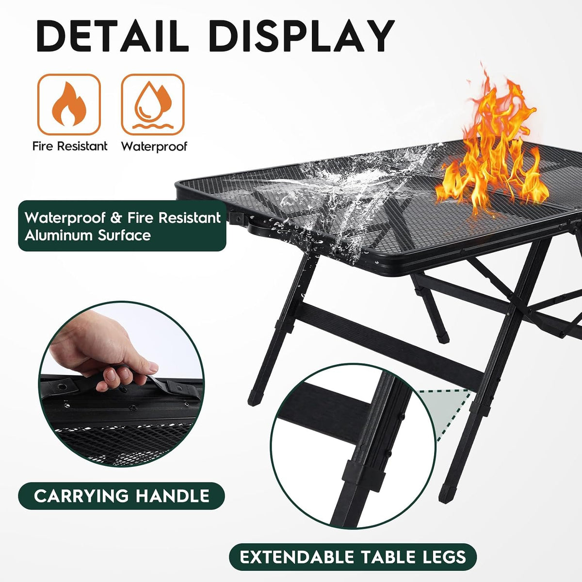 WildFinder Folding Grill Table, 3x2 FT Adjustable Height Camping Table