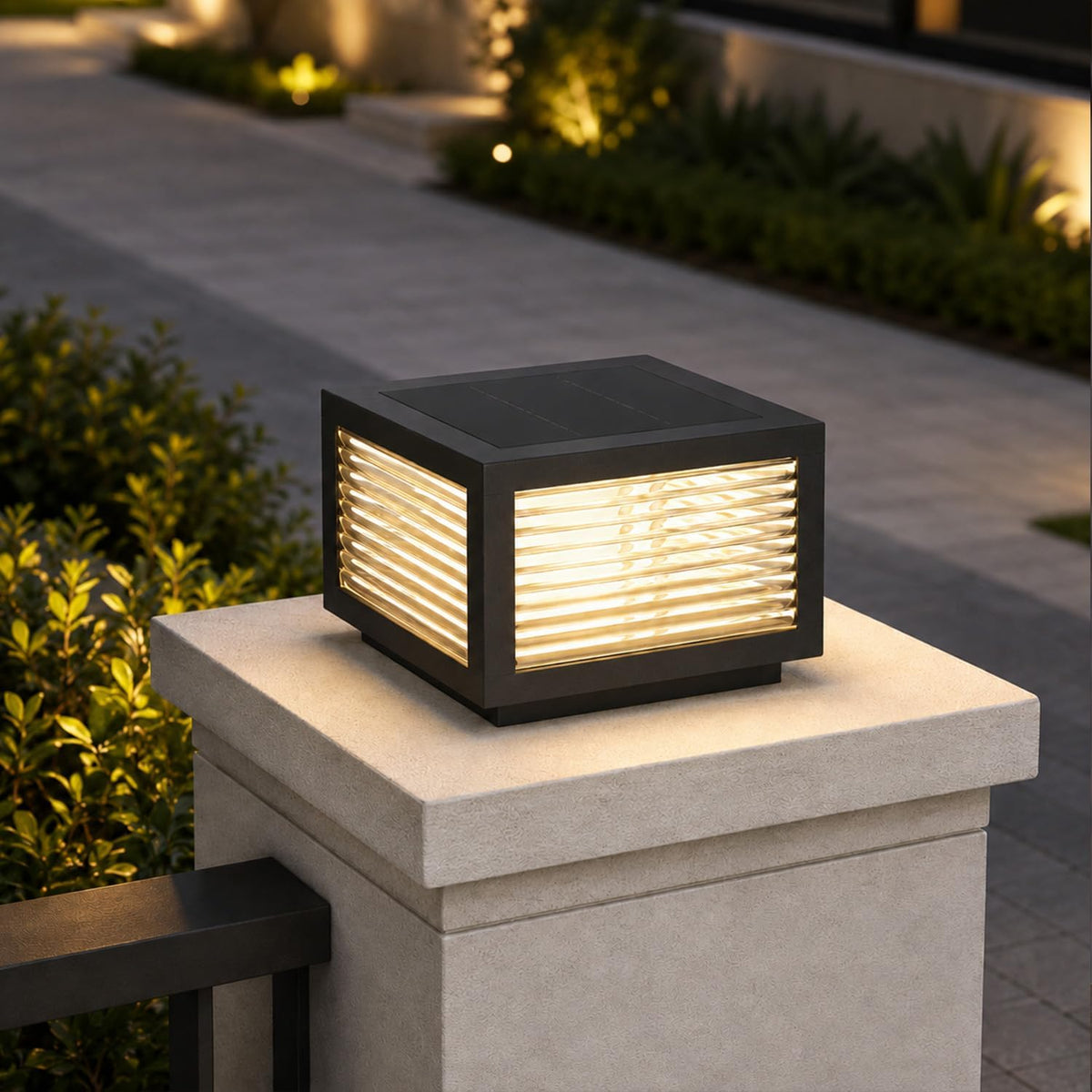 Solar Post Lights Outdoor, 9.8" Square Large Column Light with RC