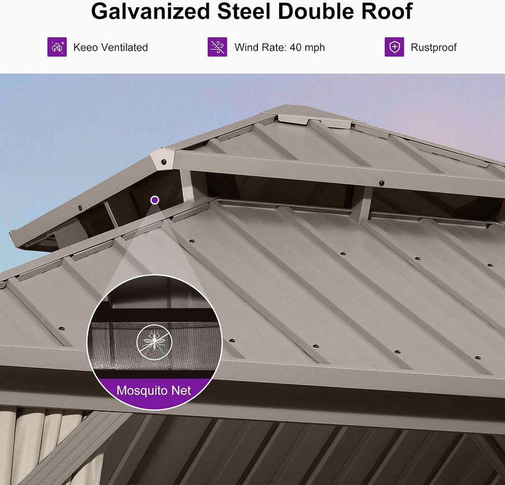 PURPLE LEAF Outdoor Hardtop Gazebo 10' x 10' Champagne Aluminum Structure