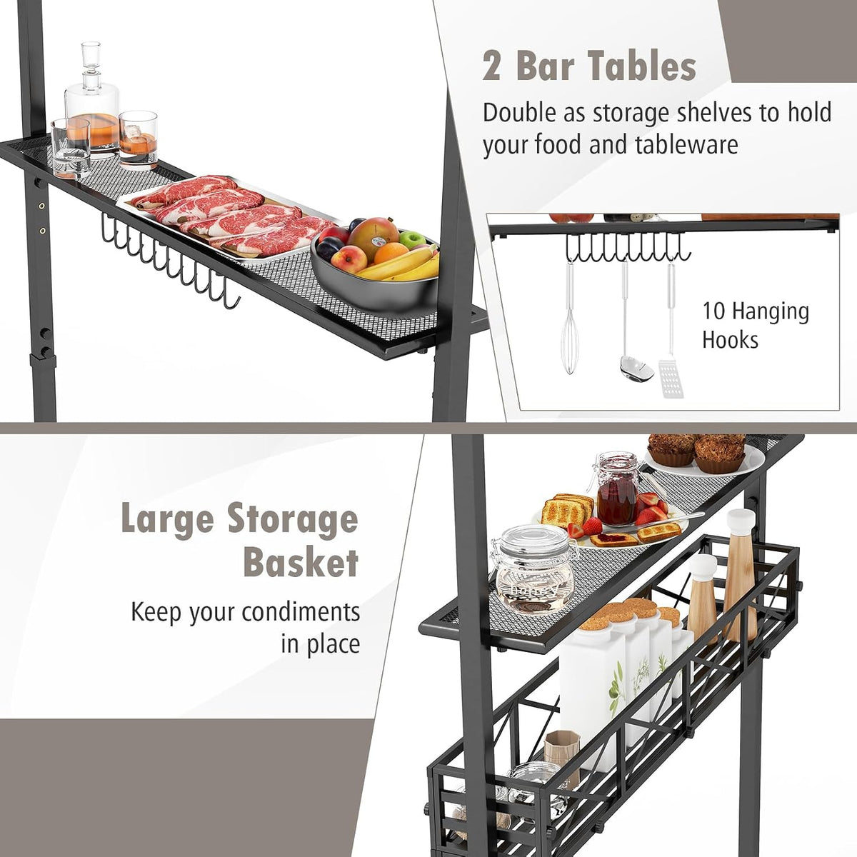 Tangkula 8x5 Ft Outdoor Grill Gazebo w/Side Awning & 2-Tier Vented Canopy