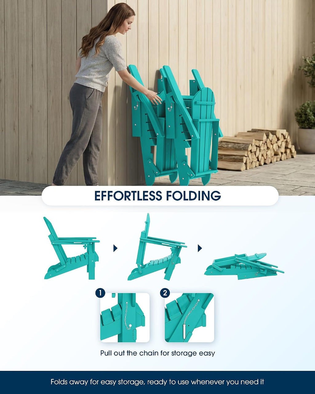 MUCHENGHY Folding Adirondack Chairs Set 6, HDPE for Fire Pit, Lake Blue (Set of 6)