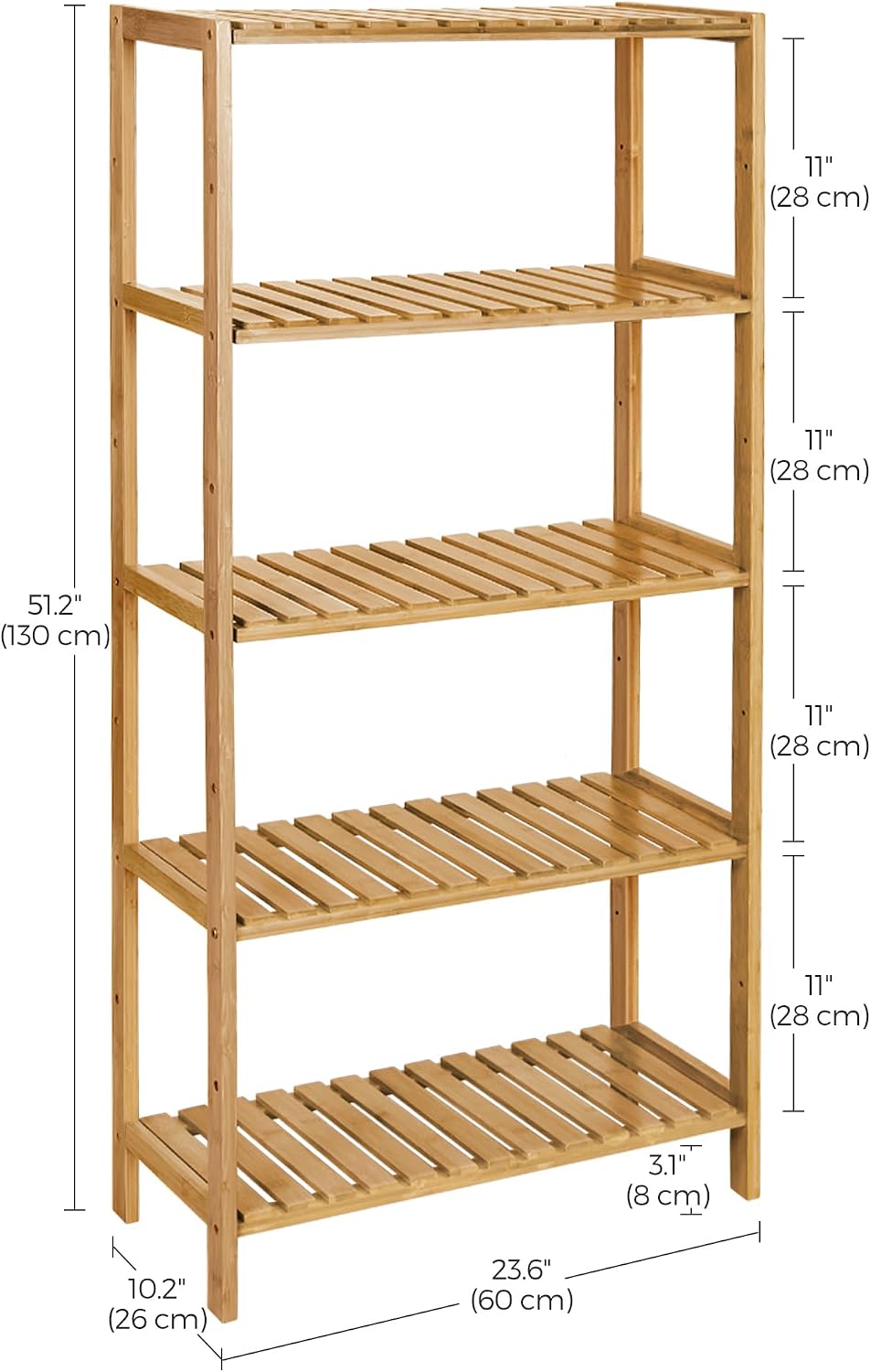 SONGMICS 5-Tier Bamboo Shelf, Freestanding Bathroom Storage Rack