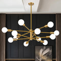 11"-52" Height Adjustable Modern Chandelier Ceiling Light Fixture, 12-Light Sputnik Chandeliers Brushed Gold Mid Century Chandelier Over Table, Chandeliers for Dining Room Living (Bulbs Not Included)