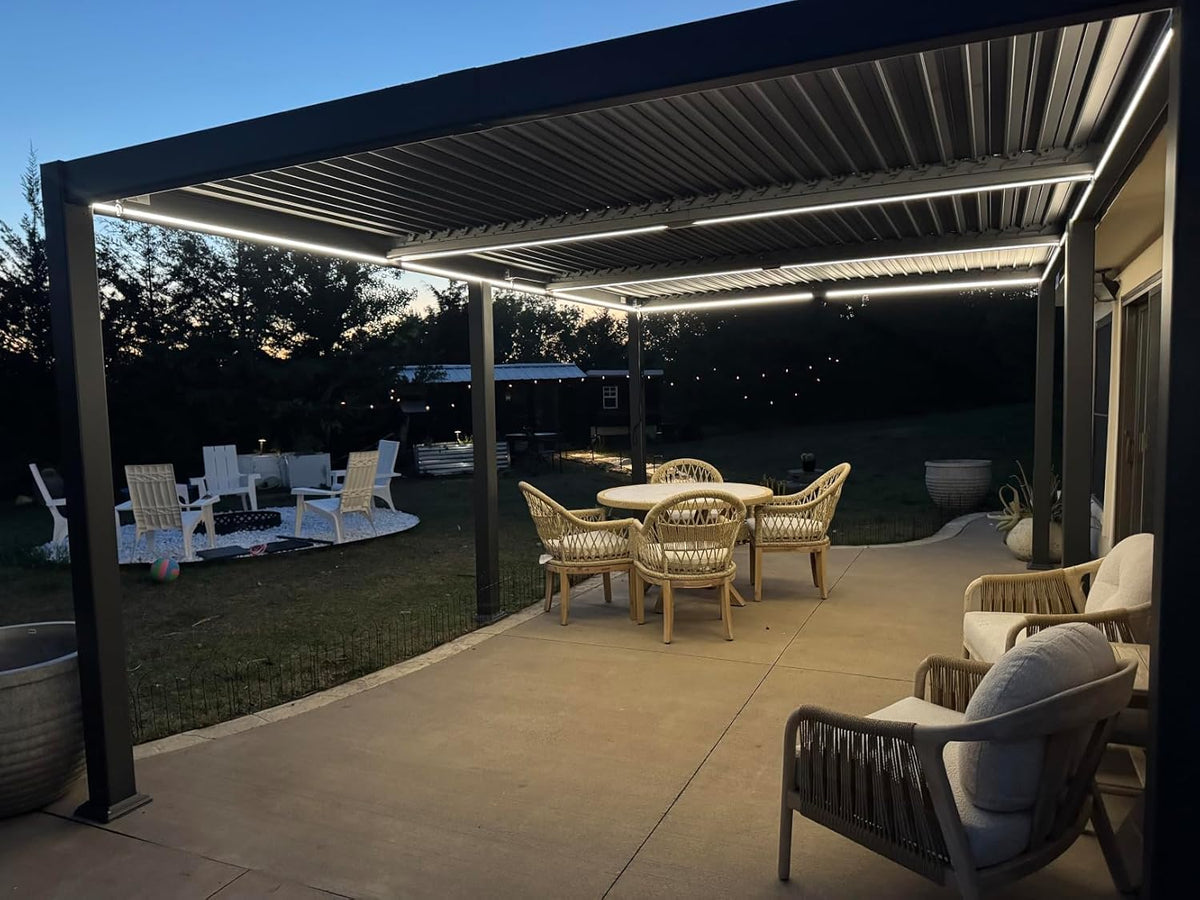 PURPLE LEAF 92KS Louvered Pergola 11.5' x 17.5' with LED Strip Light, Gray