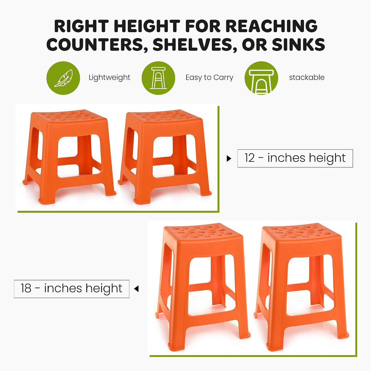 Mintra Home Light Duty Plastic Stools 2pk (12.5in Height, Dark Blue)