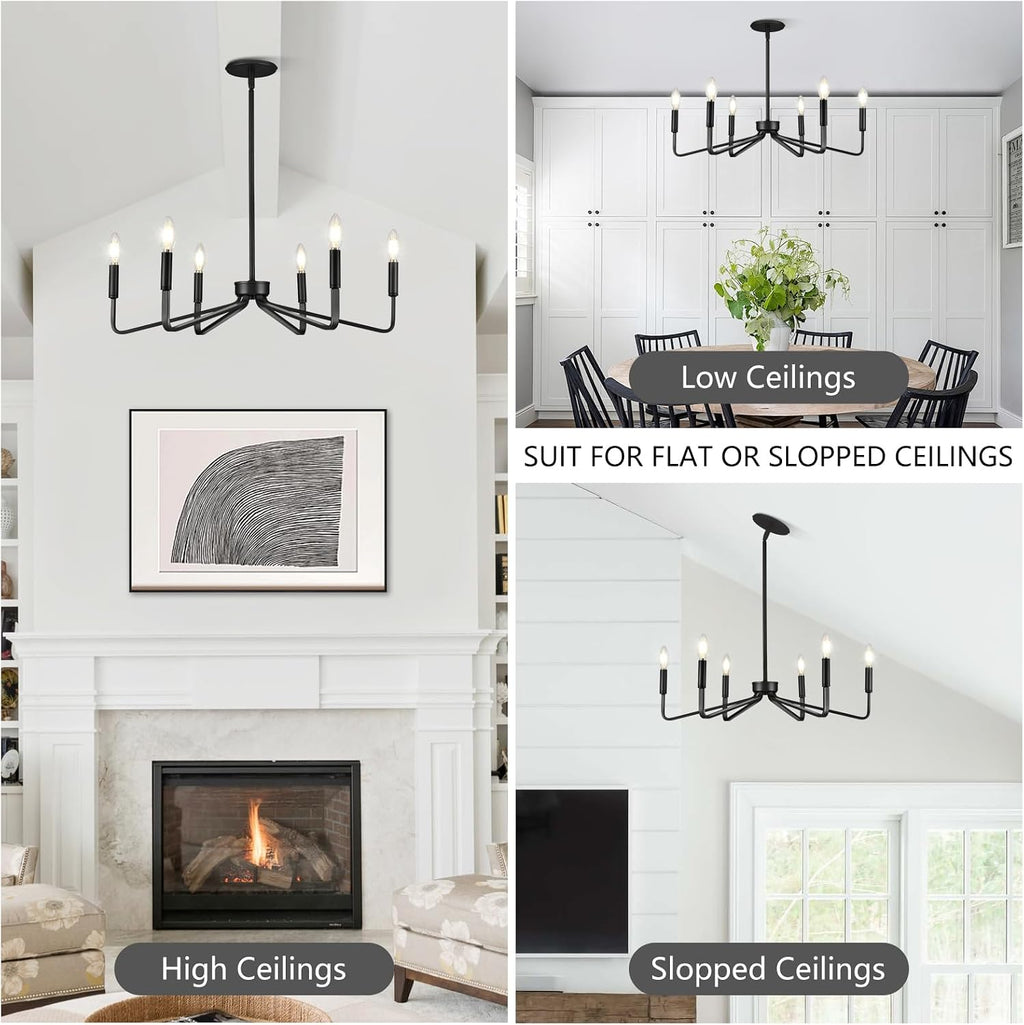 6-Light 26" Farmhouse Black Candle Chandelier for Dining Room