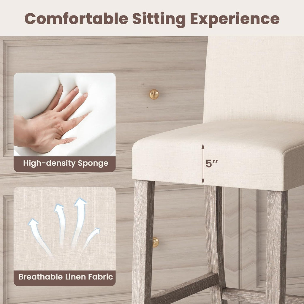 COSTWAY Wooden Counter Height Bar Stools Set of 2 with Upholstered Seat