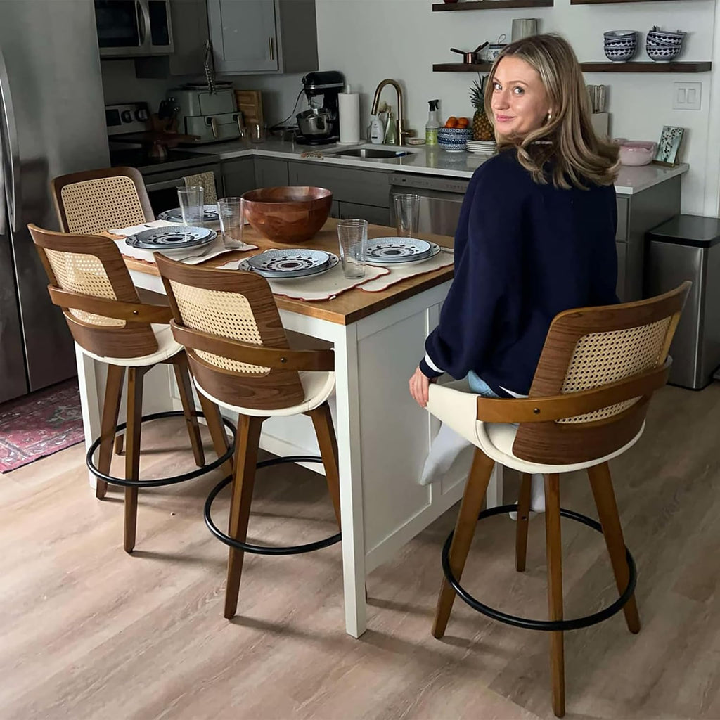 Mid Century Counter Stools, Counter Height Swivel Bar Stools with Back