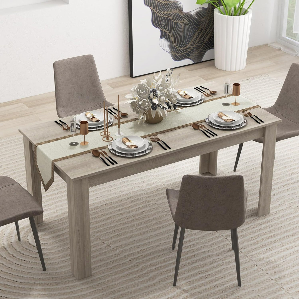 LDAILY Dining Table, Modern Dining Room Table for 4-6 People, Heavy Duty Legs, Spacious Desktop, 63" Rectangular Farmhouse Kitchen Table for Home Office, Living Room, Restaurant (Oak)