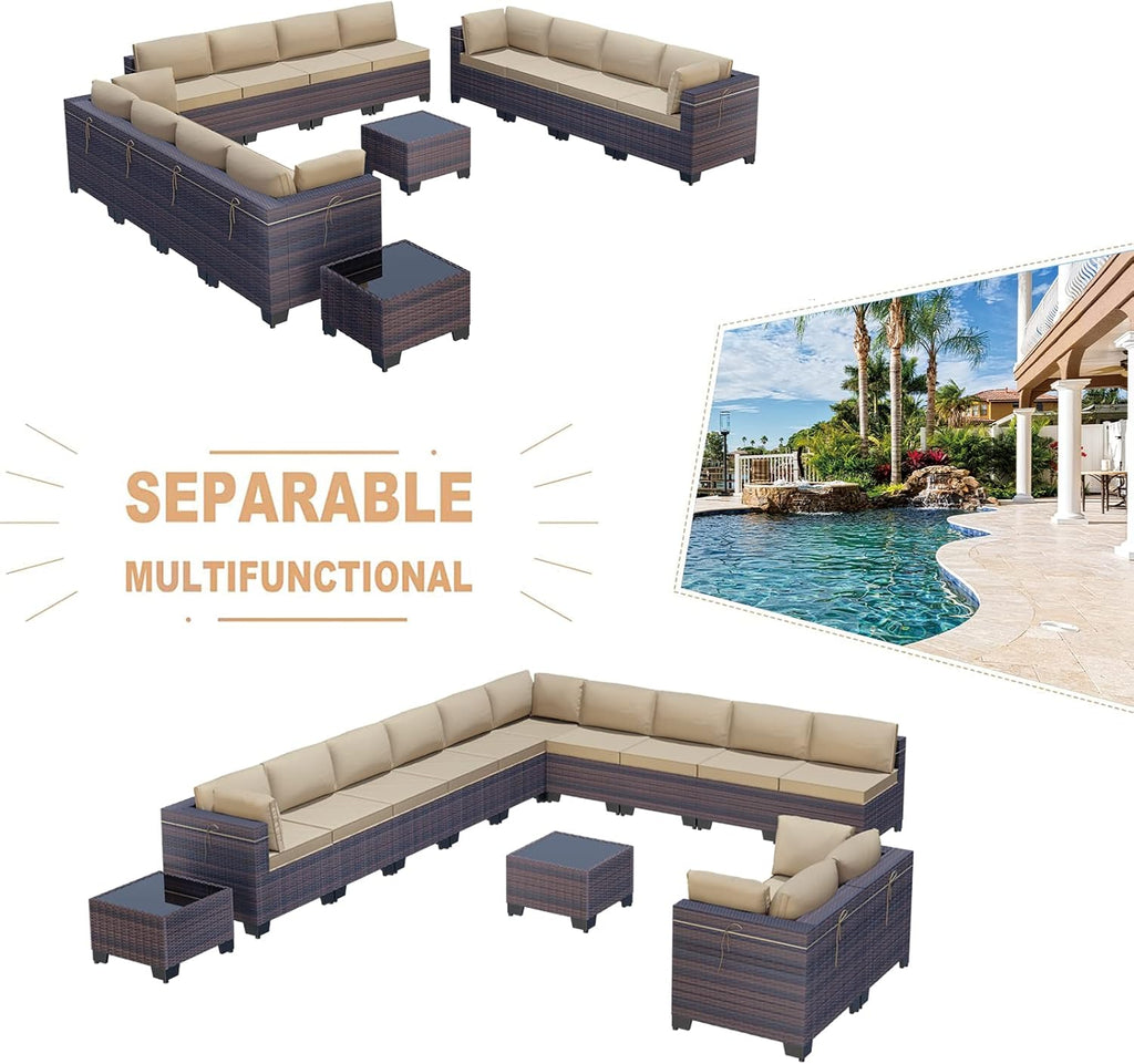 Kullavik 14 Piece Patio Furniture Set, Outdoor Wicker Sectional Sofa