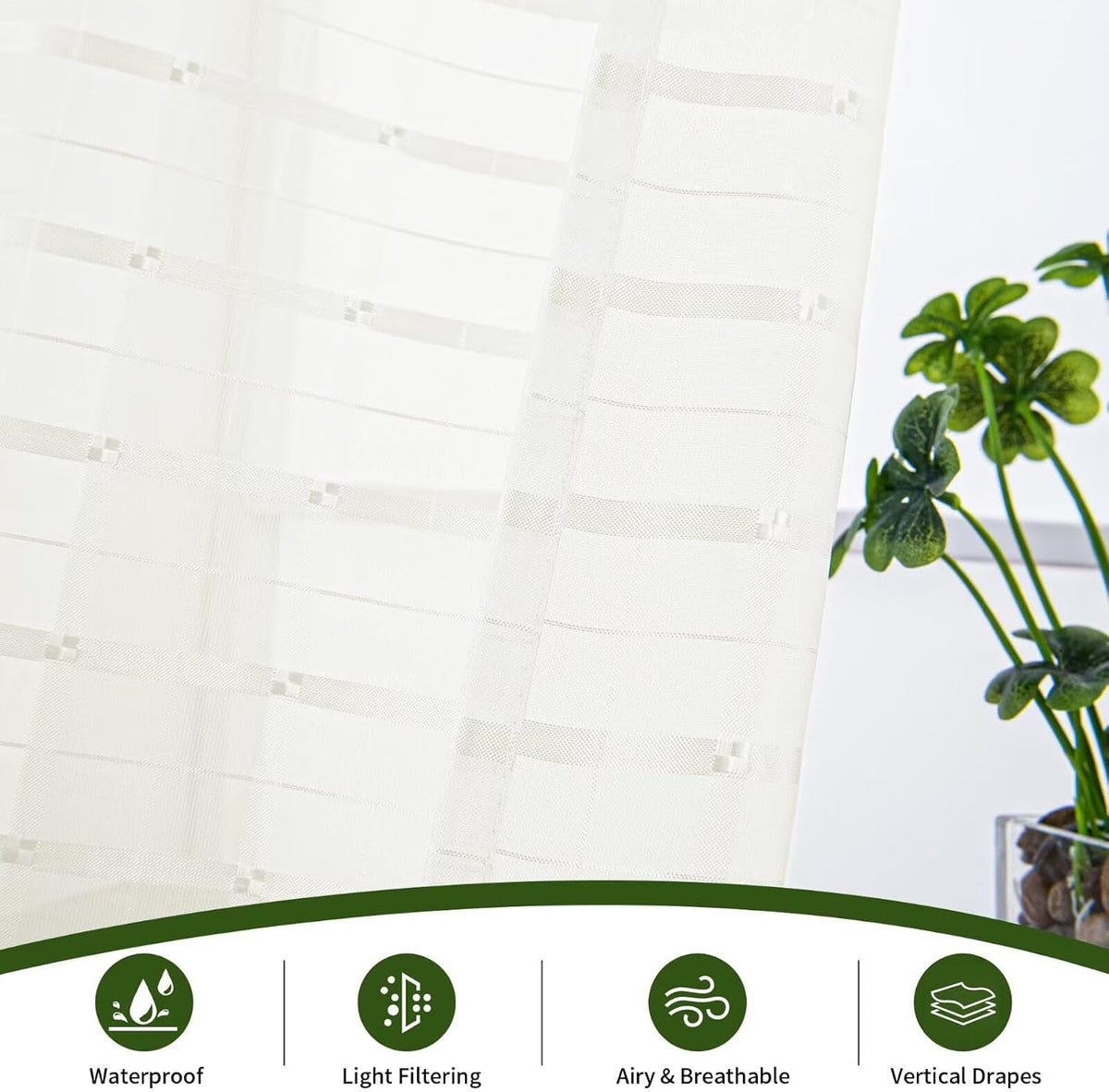 4 Panels Outdoor Sheer Curtains for Patio, Jacquard Check Curtains for Patio Waterproof, Indoor Outdoor Drapes for Gazebo Pergola Balcony Pool Spa (Ivory, 52 x 120 inch)