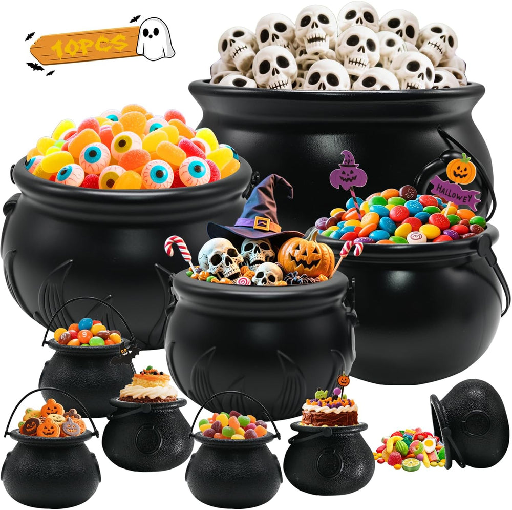 Witch Cauldron Halloween Decoration, 10 in 1 Package Large Black Plastic Cand...