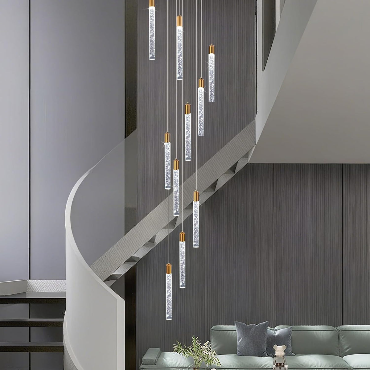 GEADI 10-Light Modern Crystal High Ceiling Chandelier for Foyer & Staircase