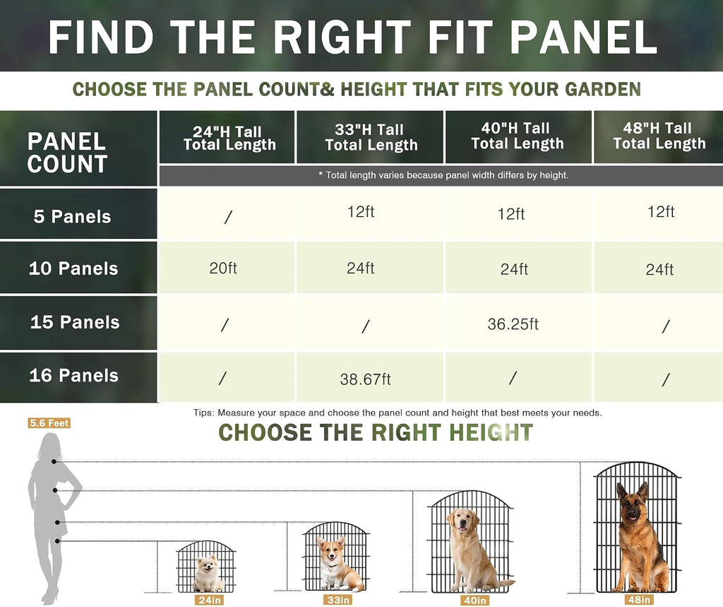 10 Panels Garden Fence Animal Barrier with Lock, 33in (H) x 24ft (L) Dog Fences Outdoor for Yard No Dig Rustproof Decorative Tall Metal Panel Border Rabbits Temporary Ground Stakes Fencing