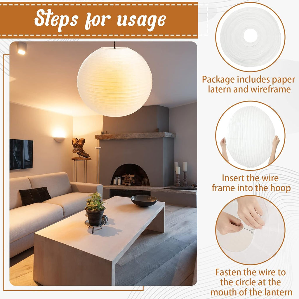 2 Pack 30 Inch Large Paper Lanterns White Hanging Lantern for Decor
