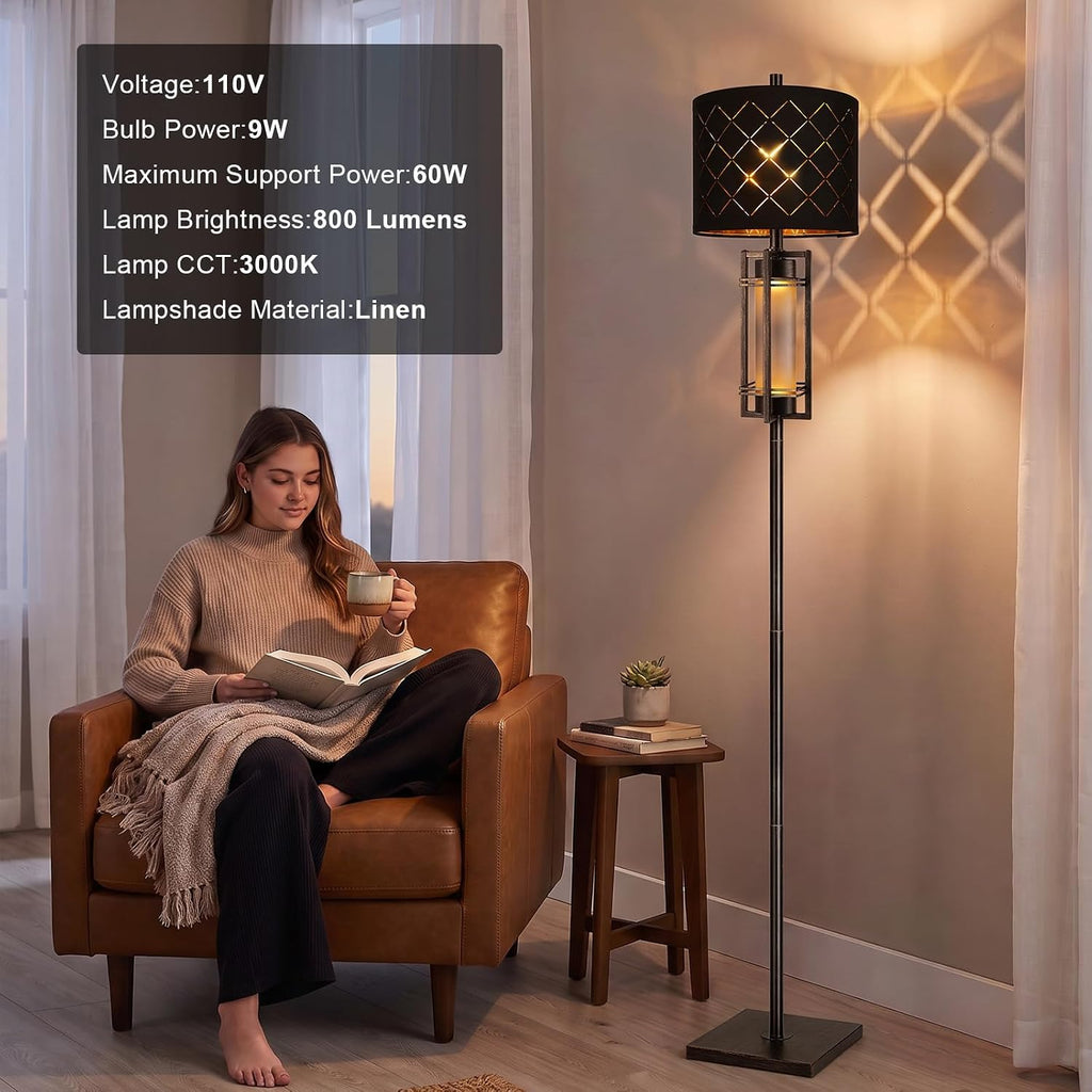 74'' Floor Lamp with Nightlight, Modern Black Tall Standing Lamp,Metal Base