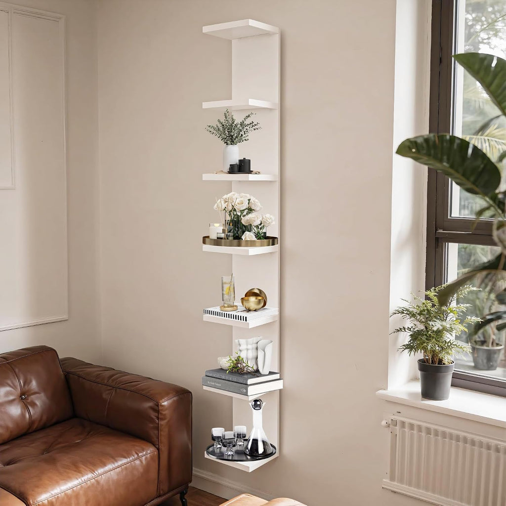 7 Tier Wall Shelf Unit,Vertical Column Floating Storage Home Decor Organizer,Lack Wall Shelf for Bedroom,Living Room,Office Decor-White -1 Pack