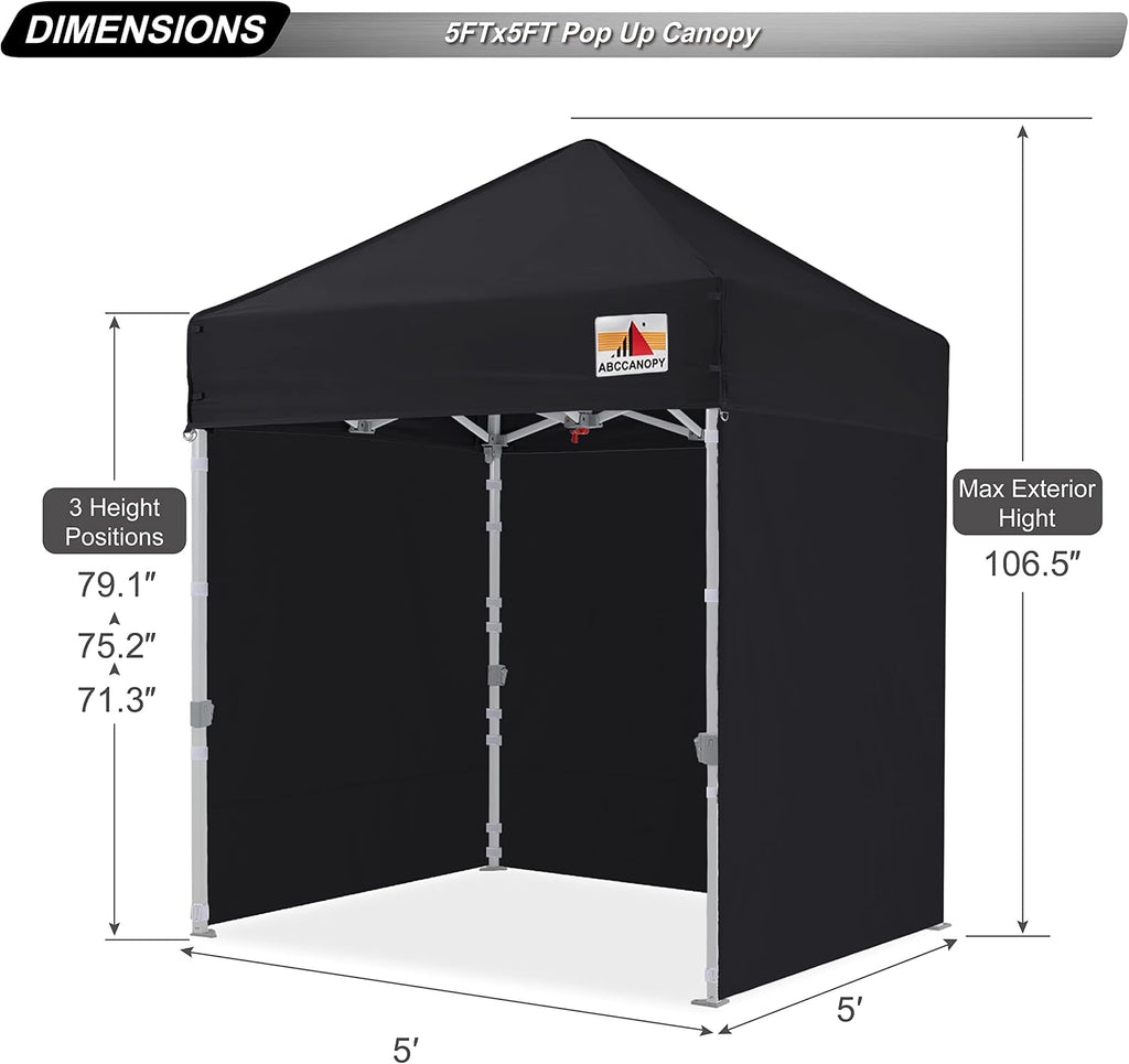 ABCCANOPY Commercial Pop Up Canopy Tent with Sidewalls 5X5,Black
