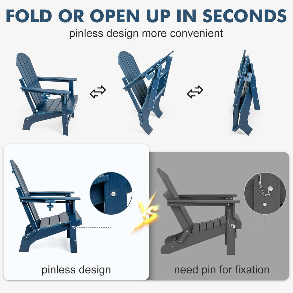 Oversized Folding HDPE Adirondack Chair, Gun-Leg Stable Frame 400 LBS