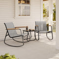 Aiho 3 Piece Patio Bistro Set, Textilene Rocking Chairs for Porch, Gray