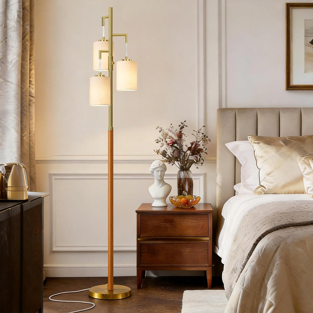 Wood Floor Lamps for living room, 70" Dimmable Gold Mcm Standing Tall Lamp