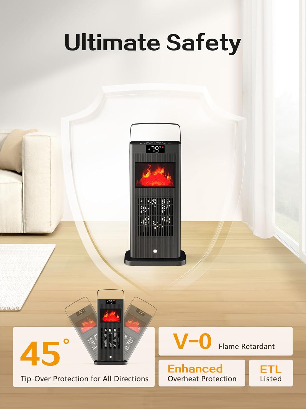 2026 Space Heater 1500W Portable Electric PTC Ceramic