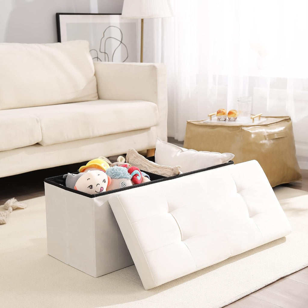 Storage Ottoman Bench Foldable Footrest Foot Stool, 30" Velvet Cream